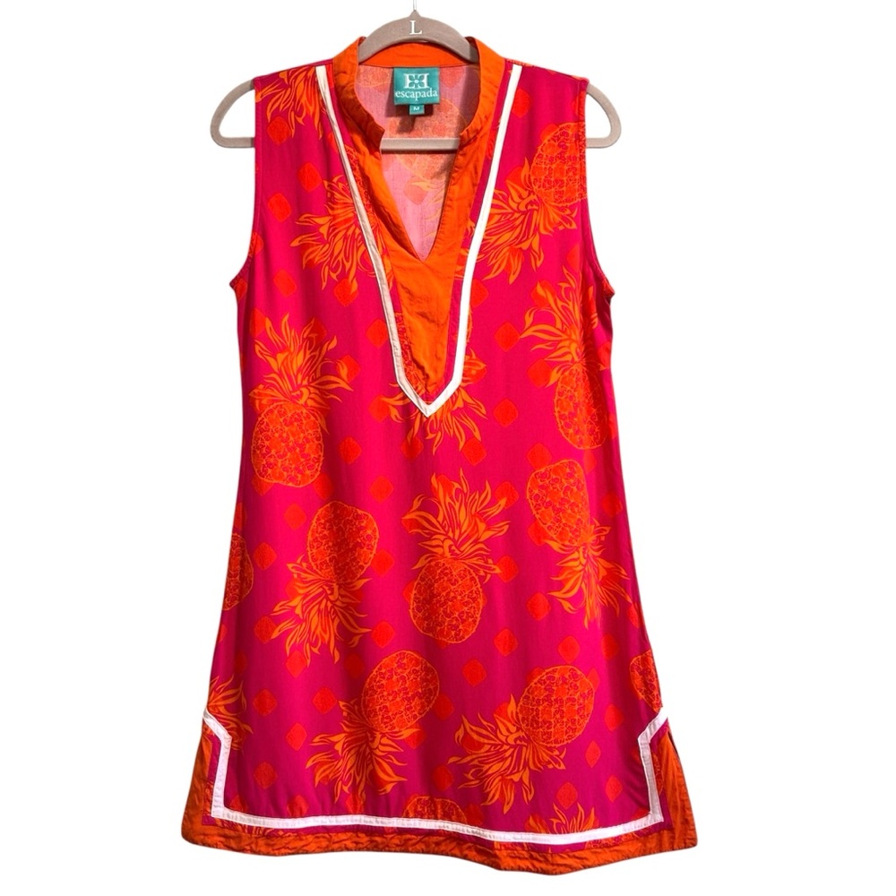 Escapada pineapple print, pink and orange, sleeveless tunic dress, size medium